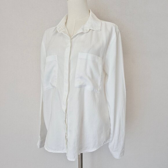 Cloth & Stone Classic Button-Down Shirt Pocket Long Sleeve White Tencel - Picture 3 of 12
